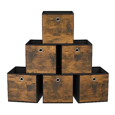 Abbildung von SONGMICS Aufbewahrungsbox, 6er Set, Ordnungsboxen, Vliesstoff, Faltbox, 26 x 28 cm, Stoffbox, für Würfelregal, Organizer Kleidung, vintagebraun schwarz RFB126B01