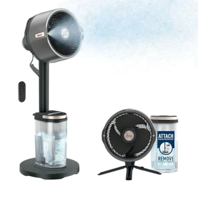 Abbildung von Shark FlexBreeze Pro Mist Akku Ventilator für innen und außen mit Sprühsystem, tragbarer Sprühtank, 20 m, Stand &amp; Tischventilator, 5 Geschwindigkeitsstufen, leise, Fernbedienung, Anthrazit FA300EU
