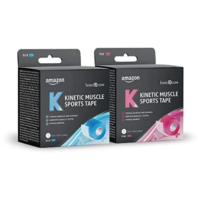 Abbildung von Amazon Basic Care Kinesio Tape, Sport Tape für die Muskeln, 5 m x cm, 2er Pack (Blau, Rosa)