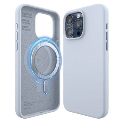 Abbildung von elago Magnetische Silikonhülle Kompatibel mit iPhone 15 Pro Max Hülle, MagSafe Alles Zubehör, Integrierte Magnet, Premium Silikon, Ganzkörper Schutzhülle [5 Lagige Struktur] (Hellblau)