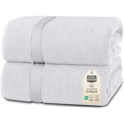 Abbildung von Utopia Towels,Luxuriöses Jumbo Badetuch, 2 teilig, 100% ringgesponnene Baumwolle, extra großes Badetuch superweiches Hotel Qualitätshandtuch (89x178 cm, Silber)
