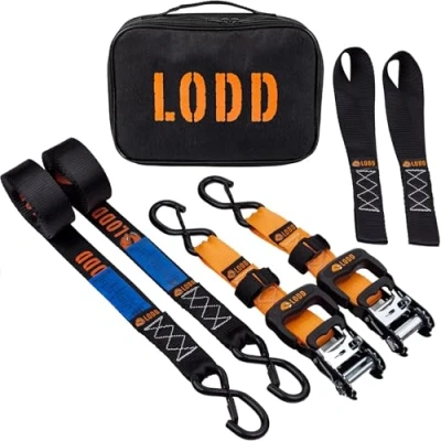 Abbildung von LODD Zurrgurte mit Ratsche 41mm x 3,4m Robuste Spanngurte 2000 kg Tragkraft Enthält 2 weiche Zurrschlaufen und Transporttasche Geeignet für Motorräder, Quads Boote