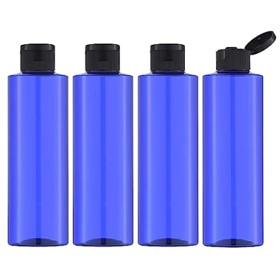 Abbildung von Toureal 250ML Reiseflaschen Set mit Flip Cap (4 Stück) Leere Spender Plastikflasche Set, Abfüllflaschen für Kosmetik Trichter (Blau)
