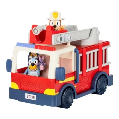 Abbildung von BlueY Feuerwehrauto. Feuerwehrauto, Exklusive Bingo als Feuerwehrfrau und Bob Bilby Figur. Fahre die Leiter aus, drehe sie Rolle den Schlauch aus. Mit Stickerbogen