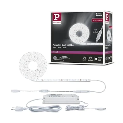 Abbildung von Paulmann 78960 LED Stripe SimpLED Power 5m mit Schnurdimmer 1100lm/m incl. 1x50 Watt IP44 dimmbar Lichtband Weiß Lichtstreifen Kunststoff 4000 K
