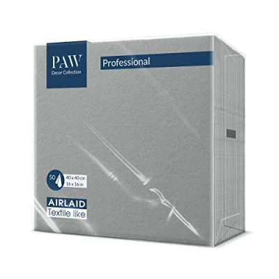 Abbildung von PAW Airlaid Servietten (40 x 40 cm) I 50 Stück Einfarbig Stoffähnlich Elegante Tischdekoration HoReCa Zu wichtigen Anlässen wie Hochzeiten, Feiern, Weihnachten Unicolor: Grau