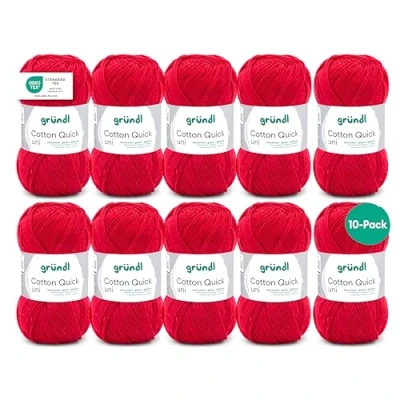 Abbildung von Gründl Wolle Cotton Quick uni dünne zum Häkeln Strickgarn Häkelgarn Glänzend und hautfreundlich 100 % Baumwolle 10 Knäuel 50 g / 125 m Nadelstärke 3 4 Rot
