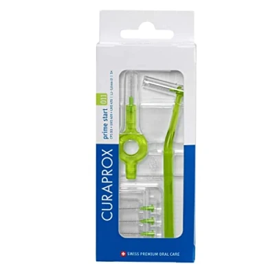 Abbildung von Curaprox Interdentalbürsten Set CPS 011 prime start, Starterset mit 5 Bürsten, 2 verschiedene Halter, grün, 1.1 mm Durchmesser, Wirksamkeit