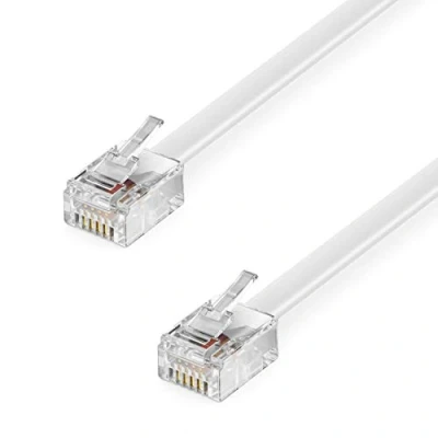 Abbildung von deleyCON 20m Telefonkabel RJ11 Modularkabel 6P4C Westernkabel auf Stecker Flachkabel Telefondose Modem Router Fax ISDN DSL VDSL Internet Weiß