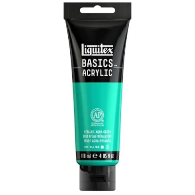 Abbildung von Liquitex 1046339 Basics Acrylfarbe 118ml Metallic Aquagrün Künstler Acrylfarbe, hochpigmentiert, lichtecht, mittlere Viskosität, seidenglänzend, deckend Ideal für Leinwand, Holz &amp; Papier