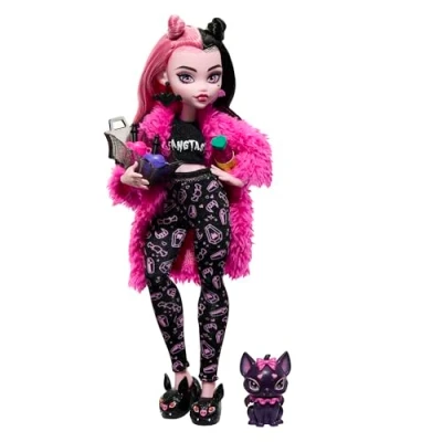 Abbildung von MONSTER HIGH Puppen und Übernachtungszubehör, Draculaura Puppenhaustier Bat Count Fabulous, Creepover Party, HPY66