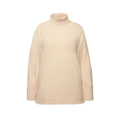 Abbildung von Ulla Popken Damen Rollkragenpullover, Breite Rippbündchen, Langarm Pullover, Natur Melange, 42 44 EU