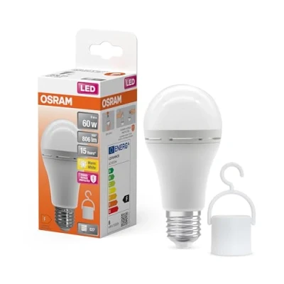 Abbildung von OSRAM LED Camping Lampe mit integriertem wiederaufladbaren Akku. hell wie herkömmliche 60W Lampen. warmweißes Licht (2700K). ideal auch für Garten oder als Notfallbeleuchtung