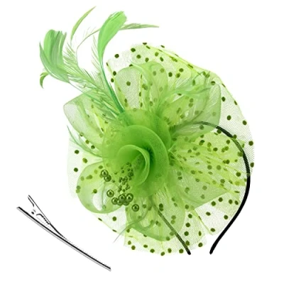 Abbildung von DRESHOW Fascinators Hut Blume Mesh Bänder Federn auf Einem Stirnband und Geteilten Clip Cocktail Tea Party Headwear für Mädchen Damen