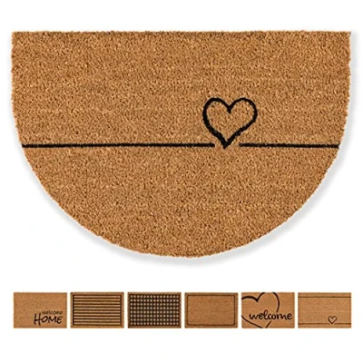 Abbildung von Carpido Fußmatte Kokos Herz Linien Design Halbrund Sauberlauf 40x60 cm Türmatte Innen Bereich antibakterielle Kokosmatte natürliches Material