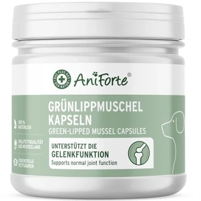 Abbildung von AniForte Grünlippmuschel Kapseln für Hunde 300 Stück Hund, Gelenktabletten mit Grünlippmuschelpulver in Vollfettqualität 10,2%, Gelenke &amp; Agilität