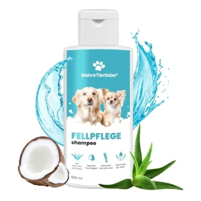 Abbildung von Wahre Tierliebe Hundeshampoo Rückfettend mit Optimalem PH Wert und Ohne Silikone Kokosnuss Extrakt &amp; Aloe Vera gegen Geruch Schmutz Fellpflege Hund Made in Germany, 500ml