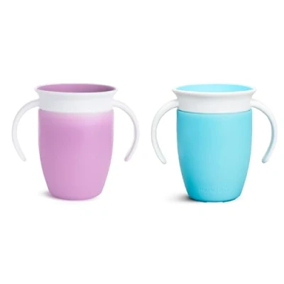 Abbildung von Munchkin Miracle 360 Sippy Cup, Trainer Toddler BPA Free Baby &amp; Cups w.Handles, Non Spill Dishwasher Safe Leakproof Childrens 6+ Months 7oz/207ml,2 Pack, Blue/Purple