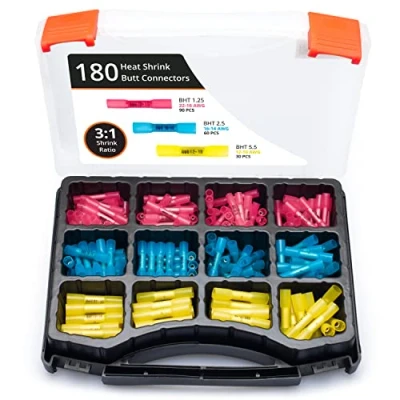 Abbildung von Wirefy Stoßverbinder Kabelverbinder Wasserdicht Set 180 Stück 3:1 Schrumpfrate Quetschverbinder Stoßfeste Verbinder Kfz Alternative zu Lötverbinder 0,5 6mm² mit Schrumpfschlauch