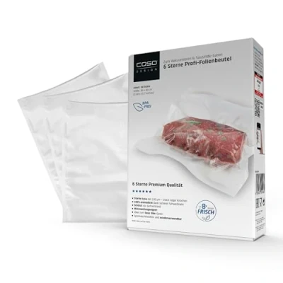 Abbildung von CASO 6 Sterne Profi Folienbeutel 30 x 40 cm, 50 Beutel, für alle Vakuumierer, SousVide geeignet, wiederverwendbar, stark und reißfest ca.150 μm, 100% aromadicht, Schutz vor Gefrierbrand