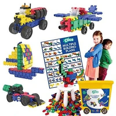 Abbildung von Clics Konstruktionsspielzeug für Kinder ab 3 Jahre, kreatives Lernspielzeug im 750 Teile Set, Bausteine Mädchen und Jungen, Montessori STEM Spielzeug, Langlebige Spielzeug aus recyceltem Material