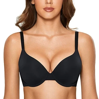 Abbildung von DOBREVA Damen Push Up Bügel BH Soft T Shirt BHS mit Licht Gepolstert Komfort Sexy Schwarz 75AA