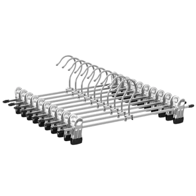 Abbildung von ‎SONGMICS Hosenbügel aus Metall, 10er Set, Kleiderbügel mit Klammern, 31 cm lang, rutschfest, für Hosen, Röcke und Socken, Rockbügel, gut belastbar, metallisches Silber tintenschwarz CRI003E10