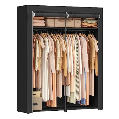 Abbildung von SONGMICS Aufbewahrungsschrank, tragbar, mit Aufhängestange, faltbar, Garderobe, Schlafzimmer, Arbeitszimmer, 140 x 43 174 cm, Schwarz RYG02BK