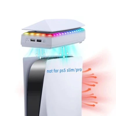 Abbildung von Mcbazel PS5 lüfter Kühlstation Verstellbarer 3 Geschwindigkeits RGB Beleuchtung Oberer Kühlventilator Staubschutzkühler mit zusätzlichen USB2.0 Ports Weiß(Nicht für Slim)