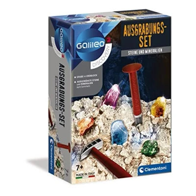 Abbildung von Clementoni Galileo Discovery Ausgrabungs Set Steine + Mineralien, Spielzeug für Kinder ab 7 Jahren, Ausgraben mit Hammer &amp; Meißel, kleine Forscher 69940