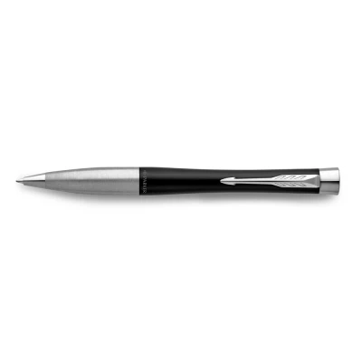 Abbildung von Parker Urban Twist Kugelschreiber Mattschwarz mit Chrom Zierteilen Nachfüllpatrone blauer Tinte Geschenkbox