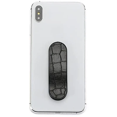 Abbildung von MOMOSTiCK Das Original! Smartphone Fingerhalter Handy Fingerhalterung Halter Ständer Griff Halterung Ring (Krokodil Serie Schwarz)