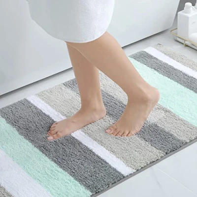 Abbildung von Homaxy rutschfest Badezimmerteppich Weich Hochflor Mikrofaser Badematte Saugfähige Badteppiche Waschbar Badvorleger 60 x 120 cm, Grün/Grau