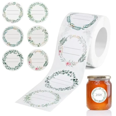 Abbildung von Romon Etiketten Selbstklebend, 200 Stück Klebeetiketten zum Beschriften Aufkleber Schule Beschriften, Runde Marmeladen für Gläser, Marmelade, Flaschen, Tüten Aufkleber, 5cm