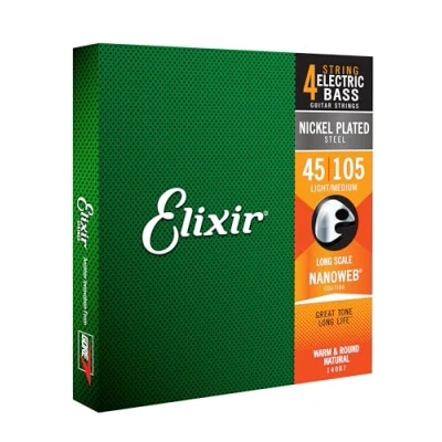 Abbildung von Elixir® Saiten Nickel Wound 4 str. E Basssaiten mit NANOWEB® Beschichtung, Extra Long Scale, Light/Medium (.045 .105)