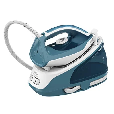 Abbildung von Tefal Dampfbügelstation Express Easy SV6131 5,8 bar Dampfstoß 350 g/Min. Dauerdampf 120 Calc Clear Technologie Xpress Glide Bügelsohle Automatische Abschaltung Blau/Weiß