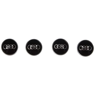 Abbildung von Audi 80A071215 Ventilkappen mit Ringe Logo, Universell, Schwarz/Silber