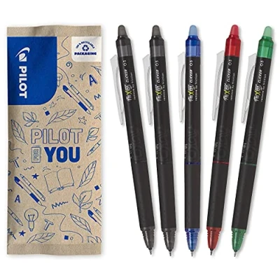 Abbildung von Pilot 5 Stück Frixion Point Clicker 0,5 Druckkugelschreiber mit wärmeempfindlicher Tinte 2 x Schwarz, Blau, Rot, Grün nachfüllbarer Kugelschreiber, feine Spitze