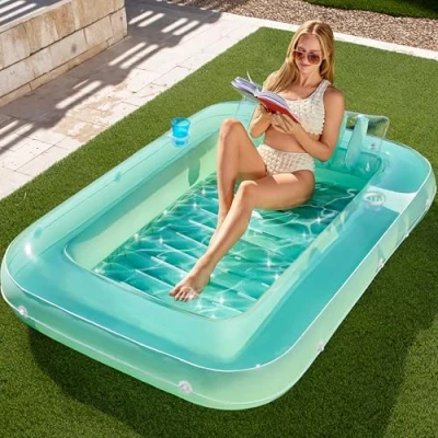 Abbildung von Sloosh 70&quot; x 46&quot;/1.78m*1.16m aufblasbarer Sonnenpool, Luftmatratzte Pool, Sonnenbad mit abnehmbarem Kissen, persönlicher Luftmatratze Wasser für Erwachsene, Sommerspaß, Wasserparty Cyan