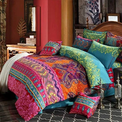 Abbildung von Omela Bettwäsche Boho 155x220 2 Teilig Exotisch Indisch Design Bohemian Bettbezug mit Reißverschluss Hohe Qualität Mikrofaser Deckenbezug und Kissenbezug 80x80 cm