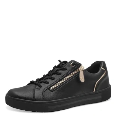 Abbildung von Jana Damen Sneaker flach mit Reißverschluss Vegan, Schwarz (Black/Gold), 36 EU