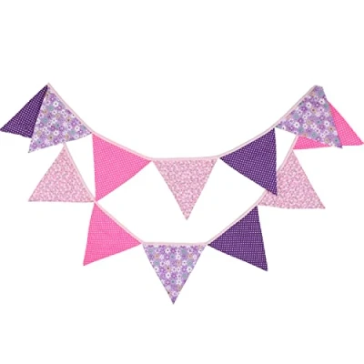 Abbildung von G2PLUS Lila Stoff Wimpelkette, Doppelseitig Wimpel Girlande, 3.3M Wimpelkette Stoffgirlande mit 12stk Girlande Wimpeln für Kinderzimmer Drinnen &amp; Draußen Party