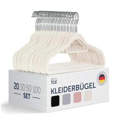 Abbildung von Blumtal Kleiderbügel 20 Stück Samt 360 drehbar und belastbar platzsparend rutschfest Weiß mit Samtbezug Samtbügel Weiße Coat Hanger