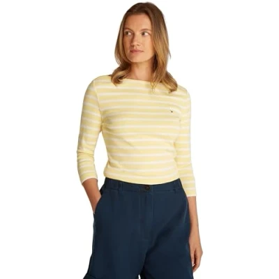 Abbildung von Tommy Hilfiger NEW CODY SLIM BOAT Langarmshirt, Damen, Größe: Medium, Citronella/ecru