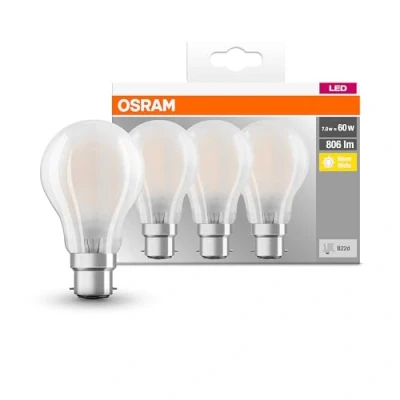 Abbildung von Osram LED Base Classic A Lampe, Sockel: B22d, Warm White, 2700 K, 7 W, Ersatz für 60 W Glühbirne, Warmweiß