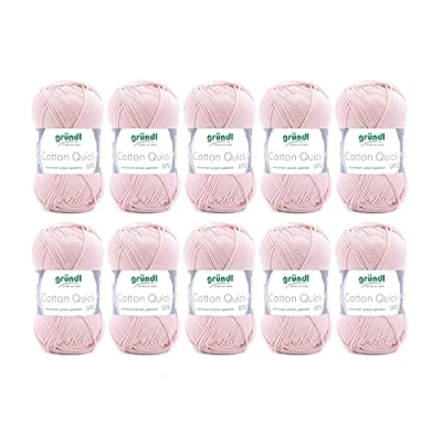 Abbildung von Gründl Cotton Quick Uni Strickgarn / Häkelgarn, 10 Knäuel à 50 g (farbenfrohes Garn aus 100% Baumwolle, OEKO TEX zertifiziert, 125 m, Nadelstärke: 3 4, x g), Nude, 29 12 7 cm