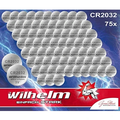 Abbildung von 75 x Knopfzelle CR2032 Wilhelm Batterie Lithium 3V CR 2032 Industrieware…
