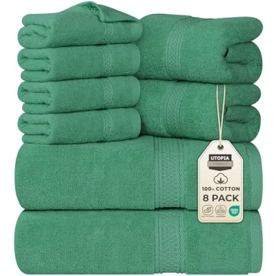 Abbildung von Utopia Towels 8 teiliges Premium Handtuch Set, 2 Badetücher, Handtücher und 4 Waschlappen, 600 g/m², 100% ringgesponnene Baumwolle, Fitnessstudio, Hotel Spa (Jägergrün)