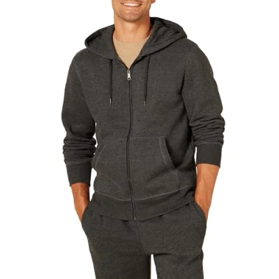 Abbildung von Amazon Essentials Herren Fleece Kapuzenpulli mit durchgehendem Reißverschluss (erhältlich in den Größen Big &amp; Tall), Dunkelgrau Meliert, S