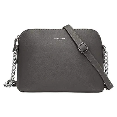 Abbildung von David Jones Damen Kleine Umhängetasche Frau Handtasche PU Leder Tasche Kette Schultertasche Crossbody Bag Abendtasche Zip Reißverschluss Party Handy City Clutch Mode Elegant Silber